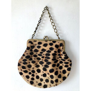 Vintage Leopard Chain Wristlet Purse Satin Lined Kiss Closure